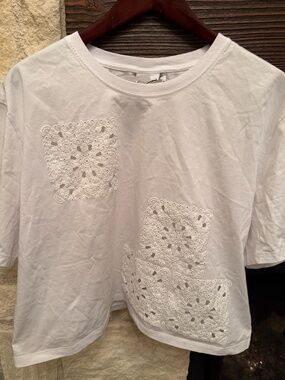 Deigual White Cutout Pattern T-Shirt
